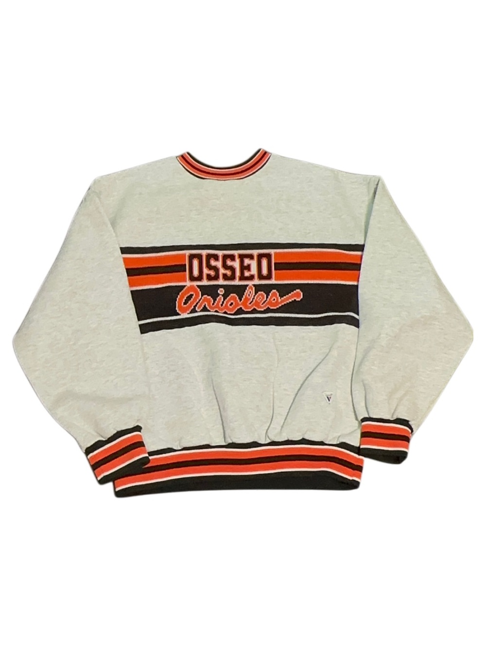 Varsity Orioles Crewneck Sweatshirt in Light Gray, Orange and Black
